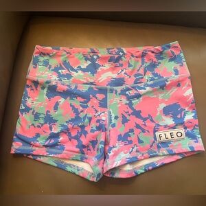Fleo Women's Athletic Shorts in Pink, Blue, and Green Camo